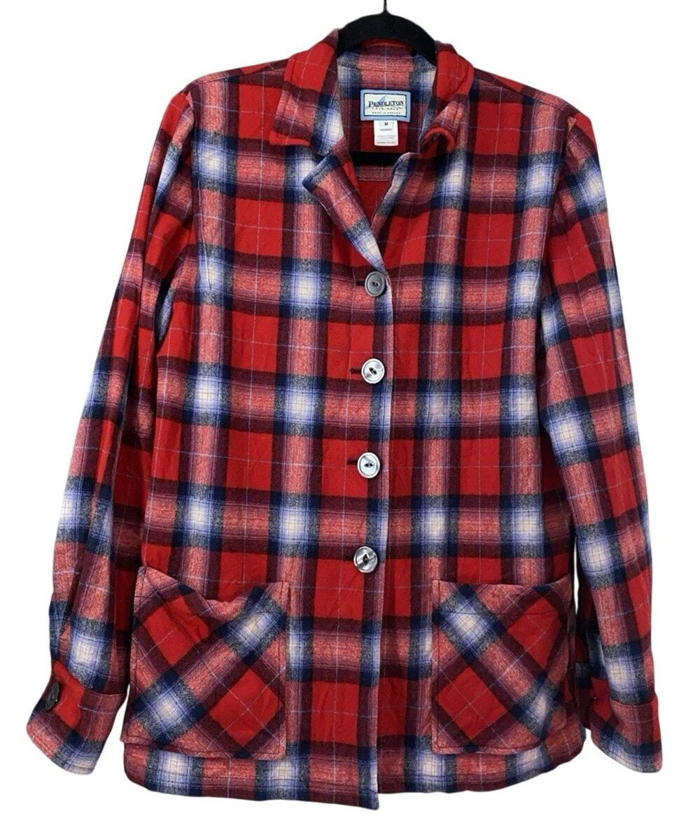 Pendleton Womens M Red Plaid 49er Jacket 100% Virgin Wool Limited Edition #5744